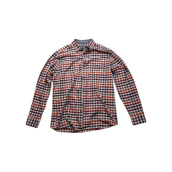 JOHNSON AND MURPHY Shirt Button Up Men Large Blue Red Flip Cuff Cotton (298) - Picture 1 of 10